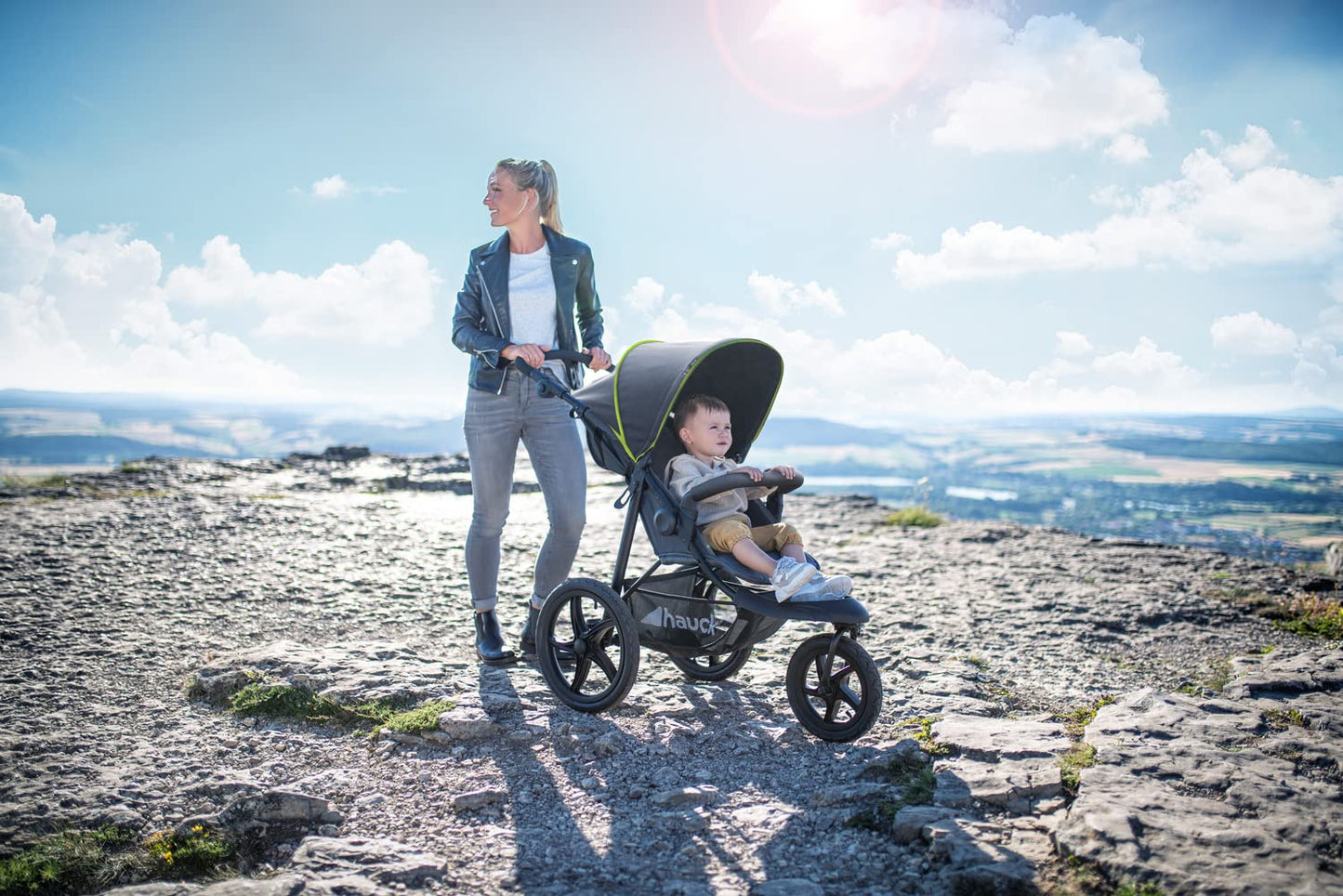 All-Terrain 3-Wheel Pushchair with XL Air Wheels & Raincover, Reclining from Birth to 22kg - Black/Neon Yellow