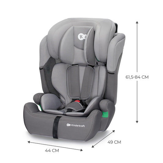 i-Size Car Seat - R129 Booster Child Seat, 5-Point Harness, Adjustable Headrest, Group 1/2/3, 9–36 kg, 15 Months to 12 Years, Gray