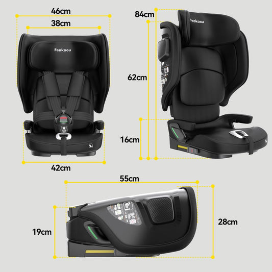 Foldable ISOFIX Toddler Car Seat 76–150cm (15 Months–12 Years) - i-Size Travel Booster, Black