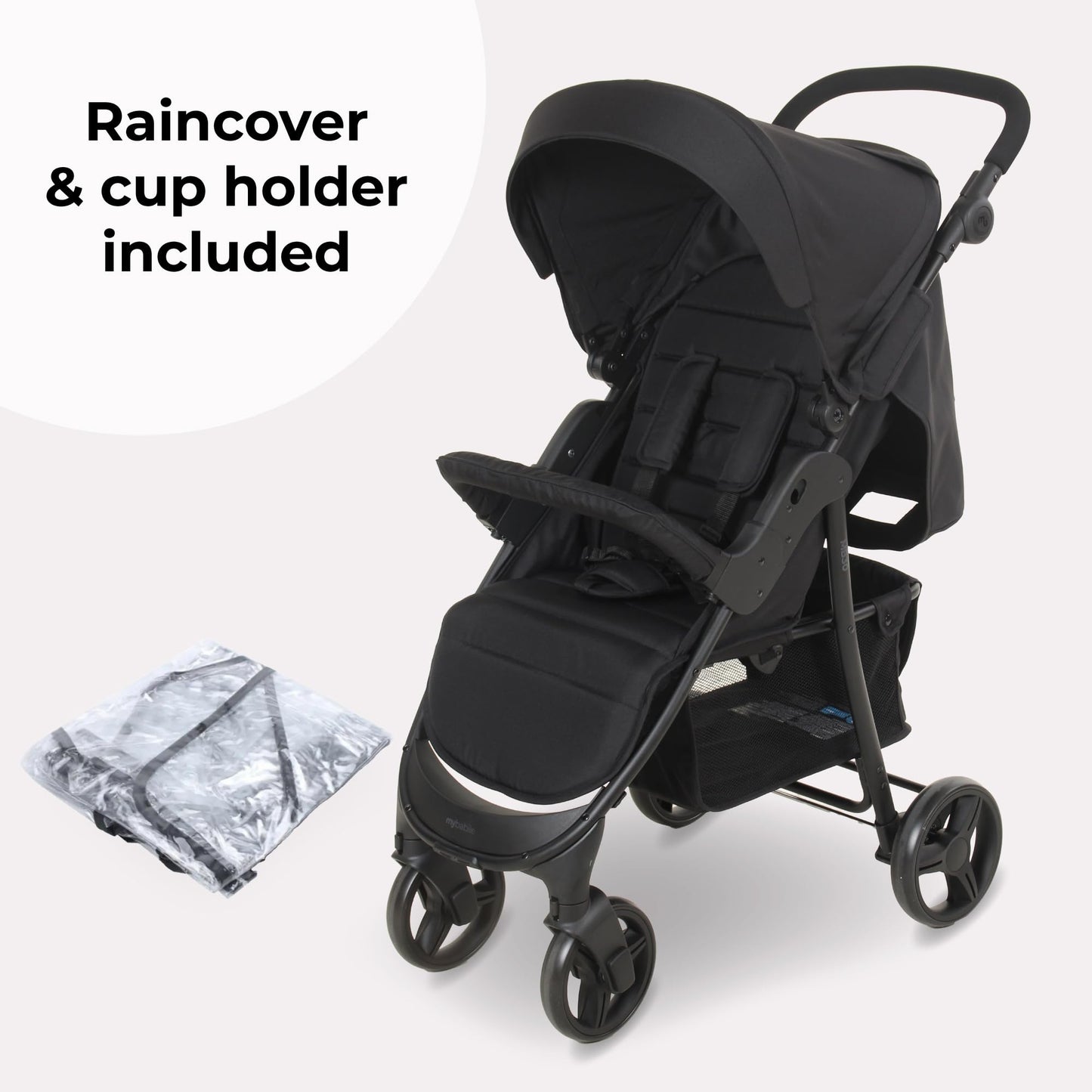Pushchair from Birth to 22kg, Compact Fold Stroller with Rain Cover & Cup Holder, Black
