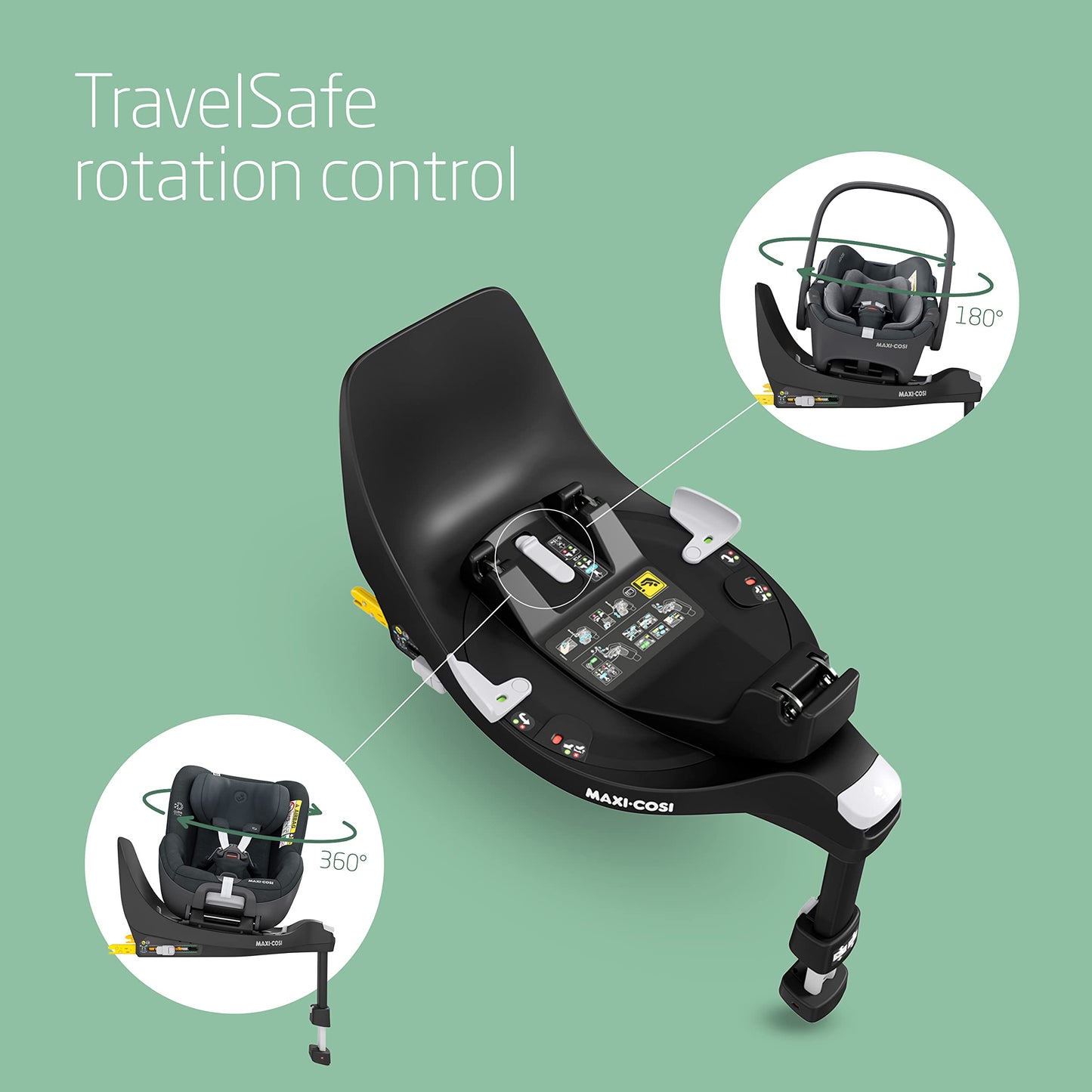 i-Size Car Seat Base, 0-4 Years, One-Hand Rotation, TravelSafe Control, Click & Go, Black