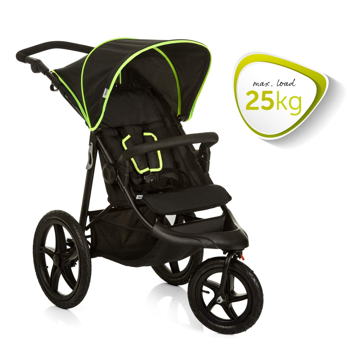 All-Terrain 3-Wheel Pushchair with XL Air Wheels & Raincover, Reclining from Birth to 22kg - Black/Neon Yellow