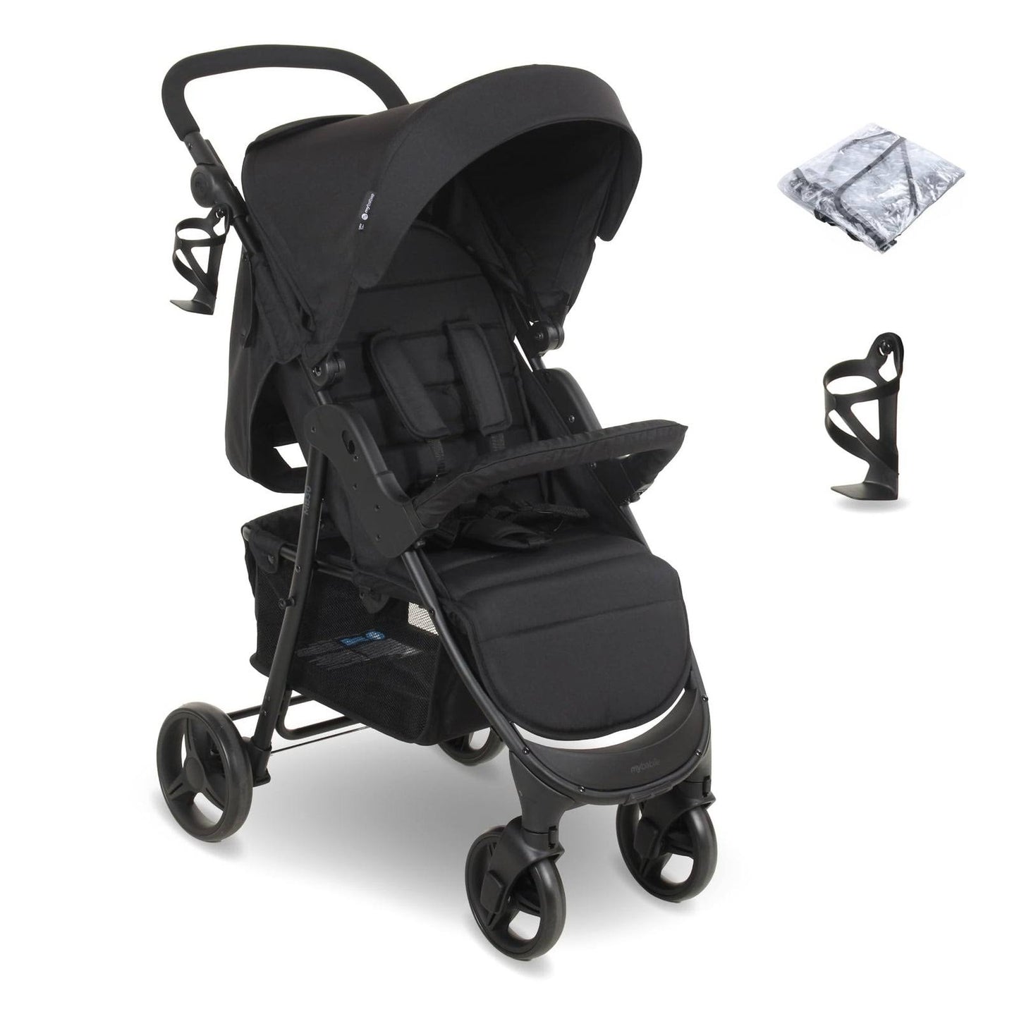 Pushchair from Birth to 22kg, Compact Fold Stroller with Rain Cover & Cup Holder, Black